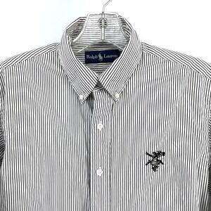 Ralph Lauren Mens Medium Striped Button Shirt Black White Crest Logo Stag Skis